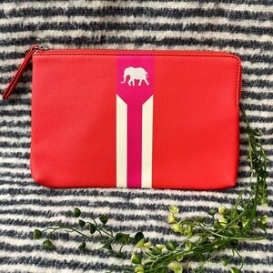 Stella & Dot Red Orange Zip Clutch Cosmetic Accessory Bag Hello Gorgeous